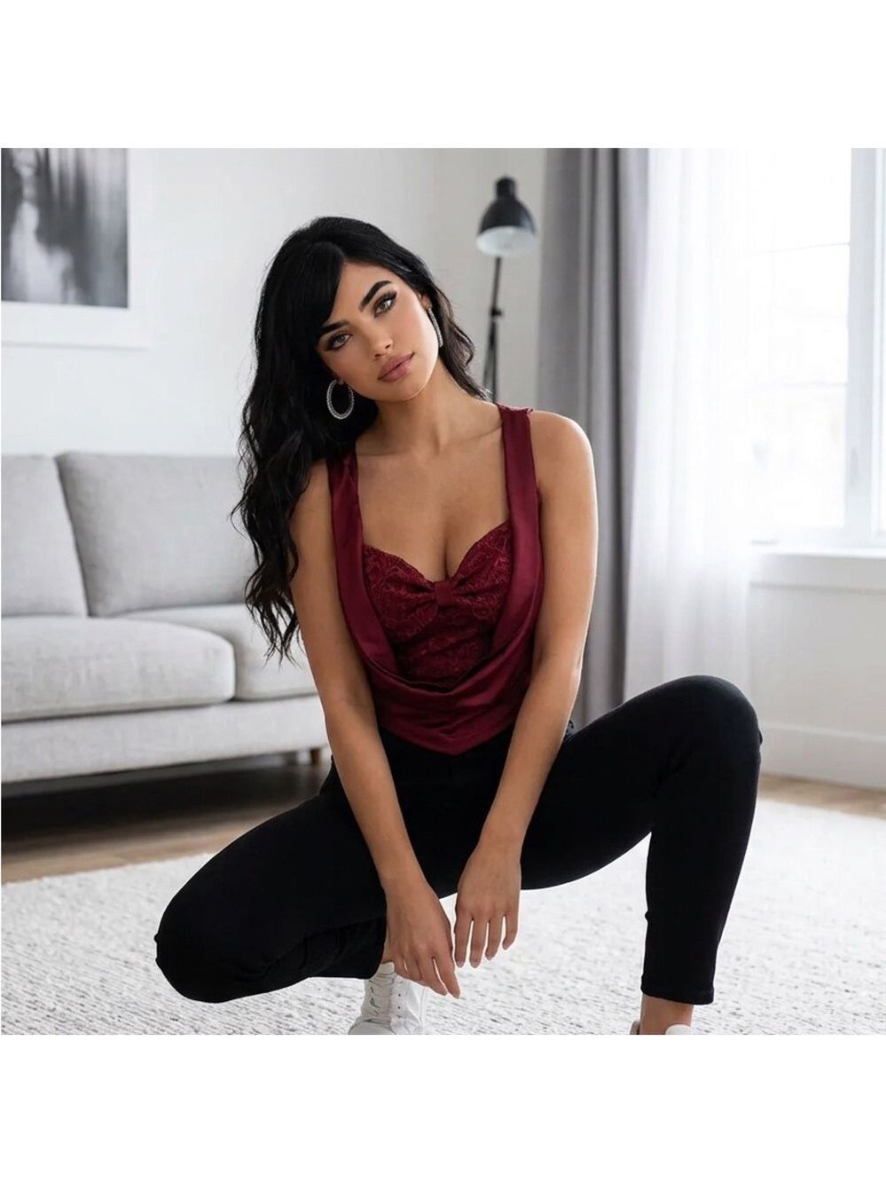 SHEIN Burgundy Lace Tank Top - Picture 2 of 4